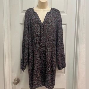 Comptoir Des Cotonniers Silk Dress Drop Waist V-Neck Abstract-Size 6 US- EUC